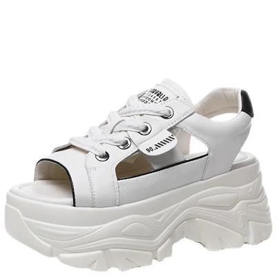 Женские сандалии из натуральной кожи, мягкие, в стиле ретро, сандалии с толстой полой подошвой высотой 8 см, женские туфли на шнуровке