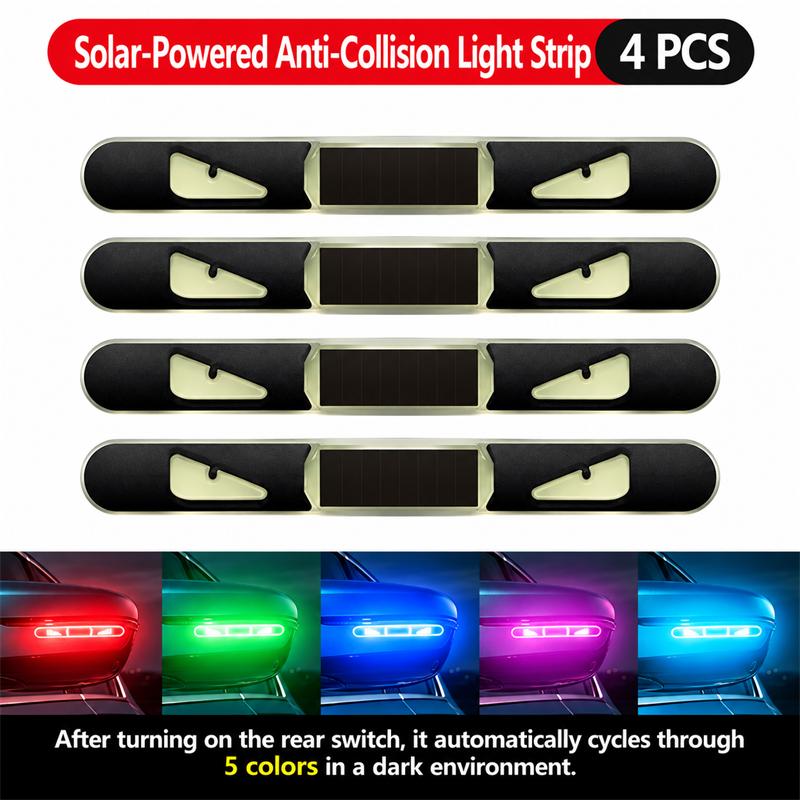 Universal Car Warning Anti-collision Strips, 5 Color Cycling Solar Powered LED Light Bars, Suitable for Automobiles Motorcycles