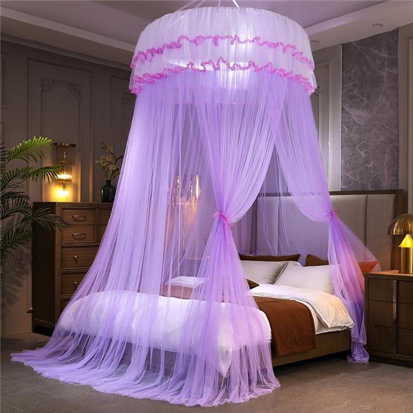 2027 New Dome Ceiling Mosquito Net Fresh Encryption Net Yarn Princess Wind Free Installation Floor Ceiling Mosquito Net high quality