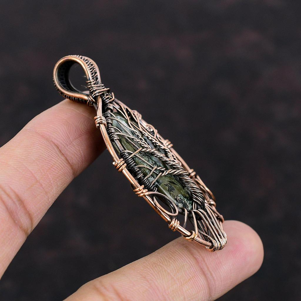 Tree Of Life Copper Seraphinite Pendant Copper Wire Wrapped Pendant Handmade Jewelry Gemstone Pendant Antique Copper Jewelry Engagement Gift