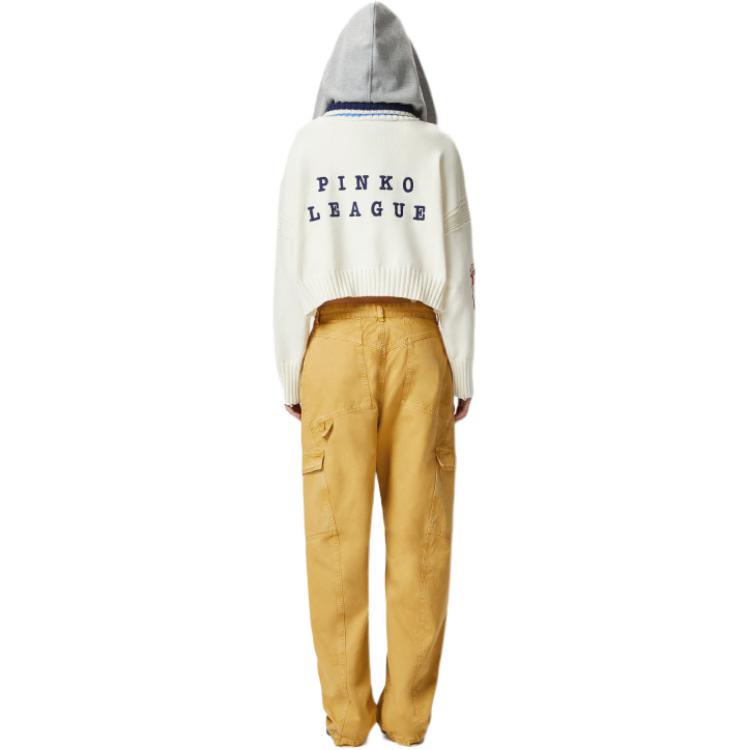 PINKO Pink Letter Embroidered Long Sleeve Hooded Knit Sweater Women sweater White 104621A2DX-ZE0