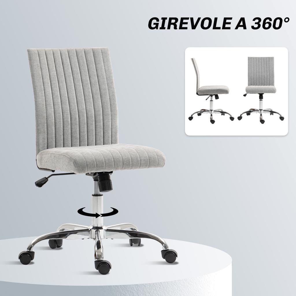 Armless Office Chair with Adjustable Height and Swivel Seat, Fabric Upholstery, Grey