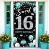 Украшения для вечеринки Sweet 16, Тканевый баннер «Счастливого 16-летия», Фон, Бирюзово-синий, Серебристый, Украшения на 16-летие для девочек, Бирюзовый 16