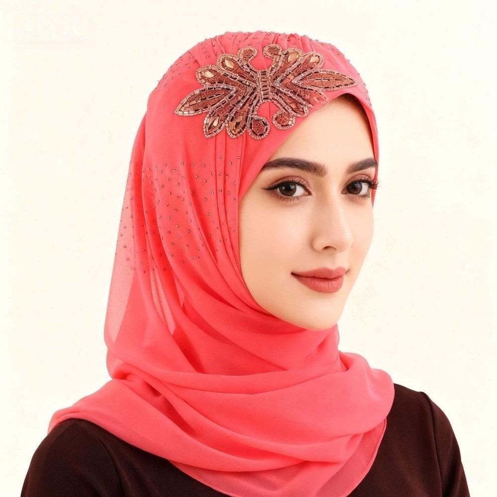 Rhinestone Flower Decor Sequin Embellished Headscarf Light Luxury Head Wrap Turban Traditional