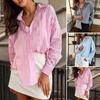 Women Shirt Lapel Long Sleeve Single Breasted Shirt Tops Mid-length Loose Fit