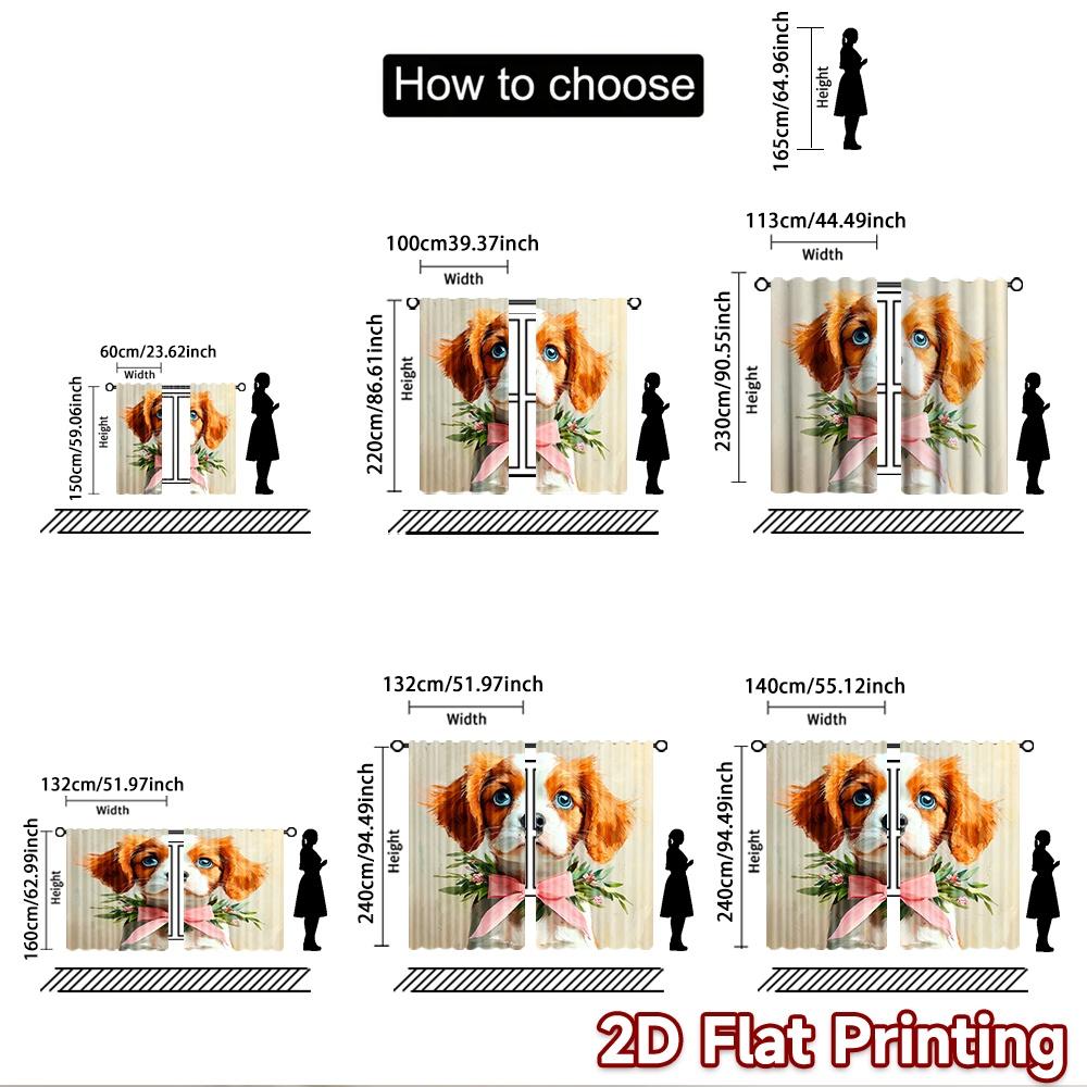 2D flat printing 2pcs Party Curtains Cute Dog Bow Tie Digital Printed Polyester Drapes Seasonal Party & Holiday Decor for Home
