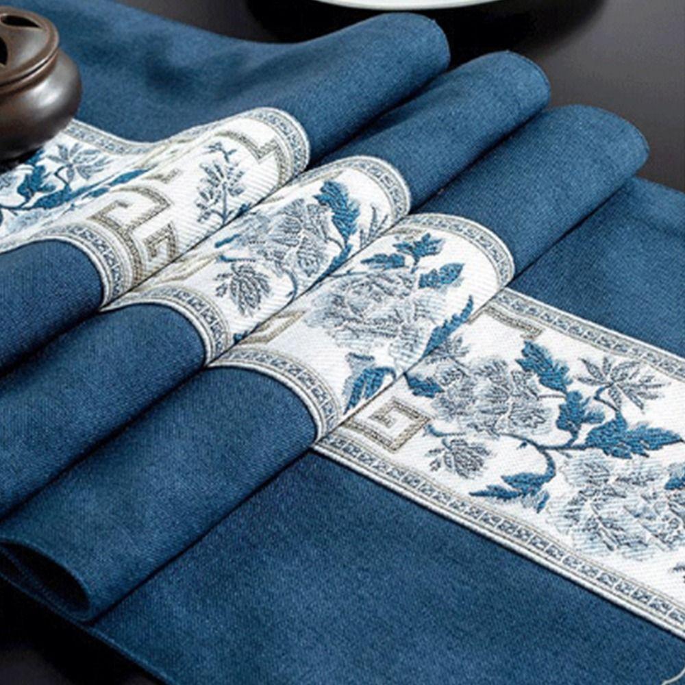 Chinese Style Floral Table Runner Washable Tea Table Cloth Embroidery Bed Flag Hotel Decoration