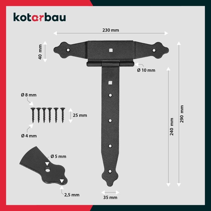 Charnières en forme de T - KOTARBAU - 250 mm - Acier - Noir - Facile à monter