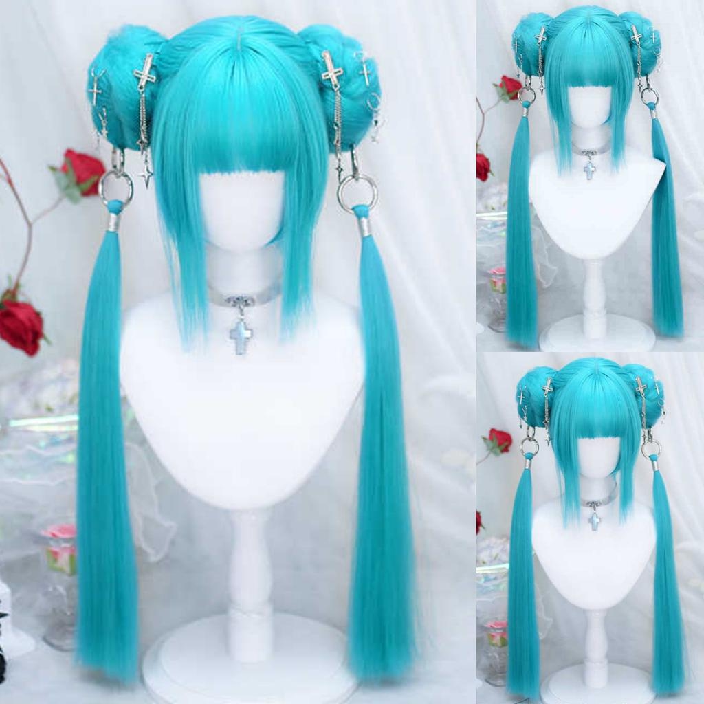 OLACARE синтетический длинный прямой парик Лолита с челкой парик для девочек милый омбре голубой блонд черный парик для косплея вечеринки Хэллоуина Харадзюку