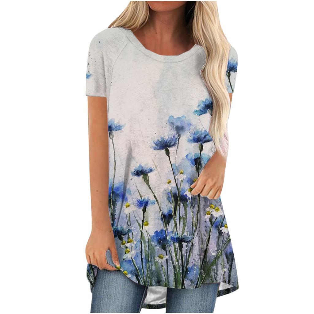Colourful Floral Flower 3D Print Long T-Shirts Women Streetwear Short Sleeve T Shirt Oversized Y2K Tops Tees Girl Woman Clothing