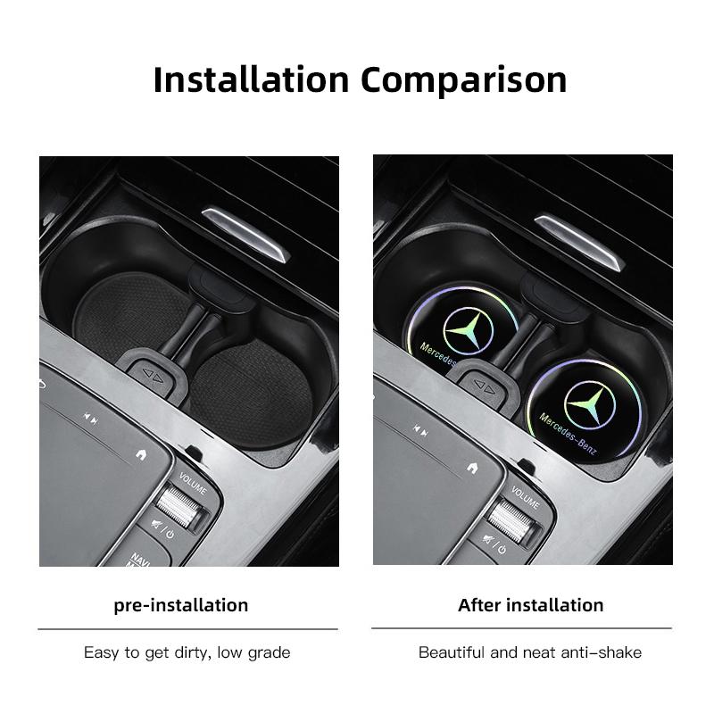 VFO1 2Pcs Car Coasters Shockproof Water Goblet Mat For Mercedes Benz AMG W203 W206 W220 Car Interior Water Cup Holder Pad keychain