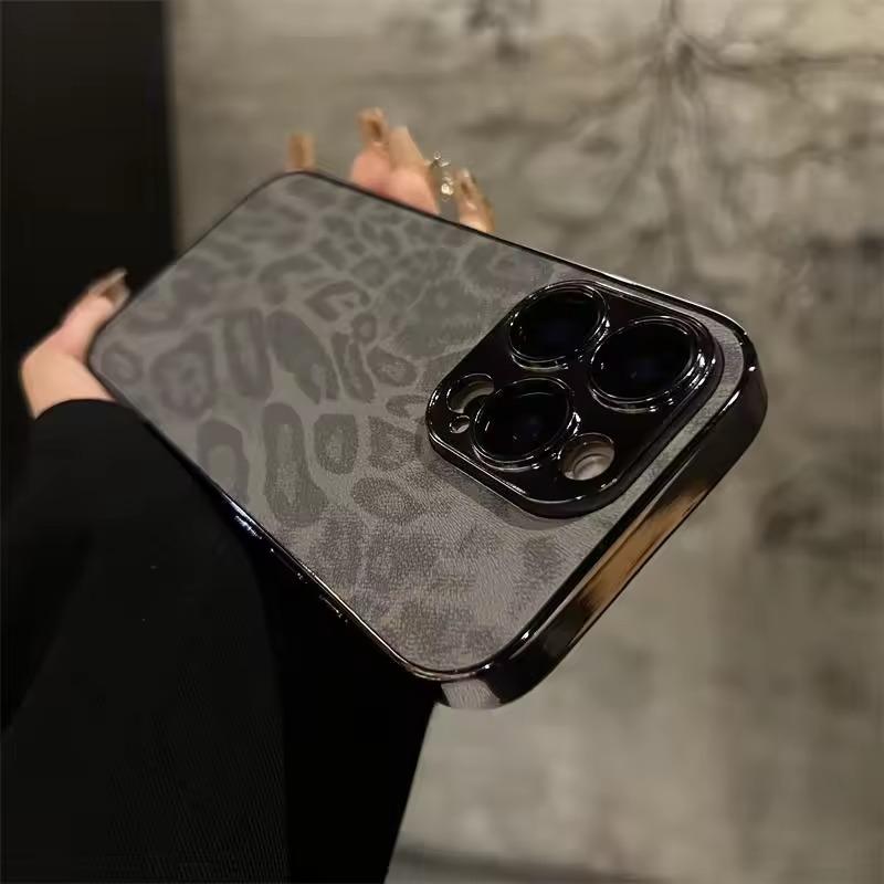 Роскошный Цветной Чехол для Телефона из Кожи с Леопардовым Принтом для iPhone 16 15 14 Plus 13 12 11 Pro Max Матовый Ударопрочный Мягкий Бампер