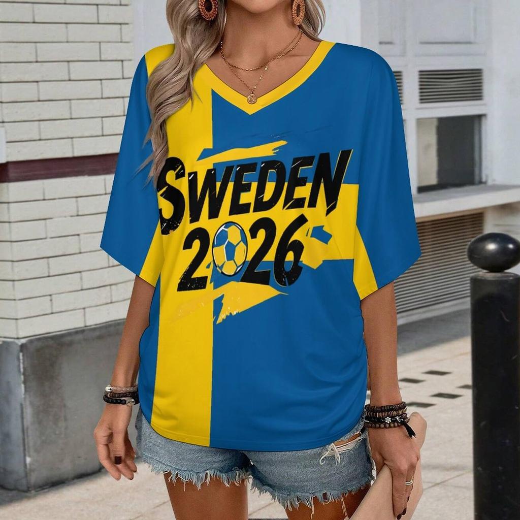 Womens V Neck Short Sleeve Pullover T Shirt Turkey 2026 Letter Print Casual Loose Fit Top for Football Supporters