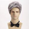European and American Men's Fashion Daily Use Natural Looking Side Part Synthetic Fiber Silver Gray Short Curly Wig