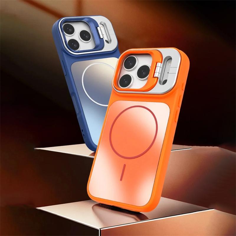 Роскошный матовый магнитный противоударный чехол AG для iPhone 17 16 15 14 Plus 13 12 11 ProMax Подставка Защита объектива Задняя крышка
