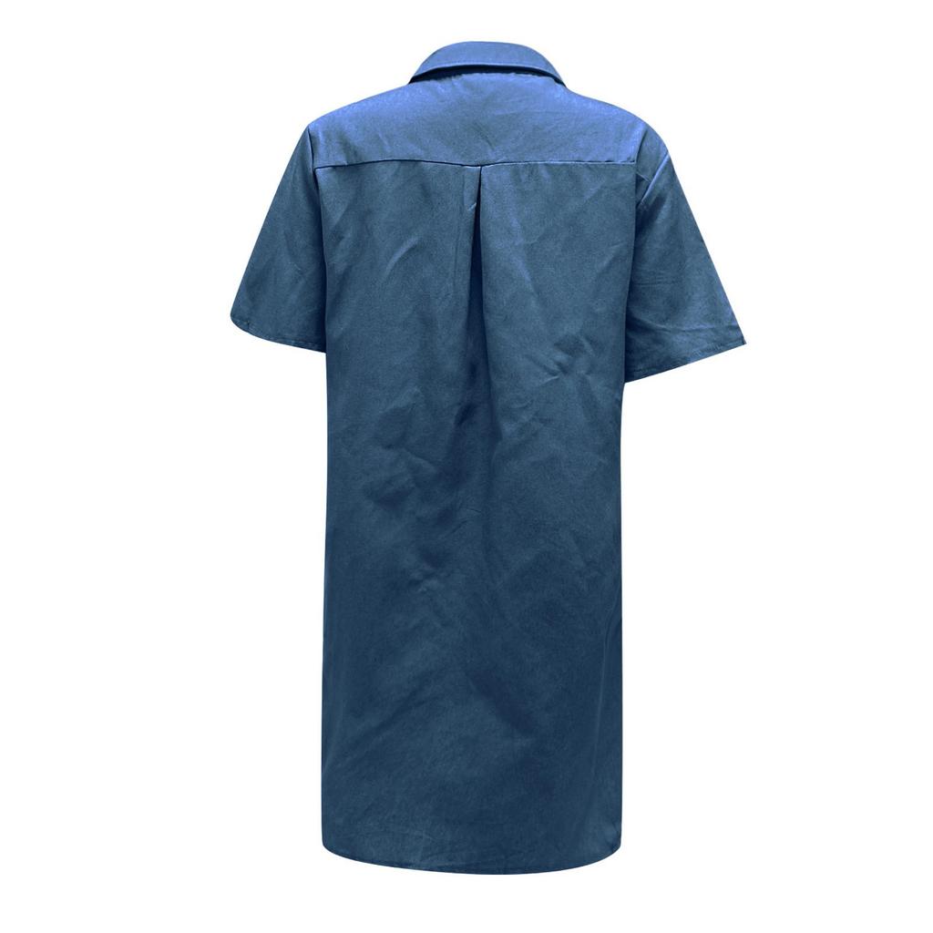 Women's Fashion Short Sleeve Pocket Solid Color Casual Denim Dress