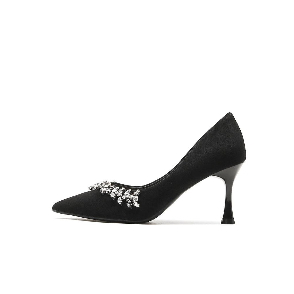 Замшевые туфли на шпильках со стразами, женские туфли-туфли, неглубокие туфли-лодочки