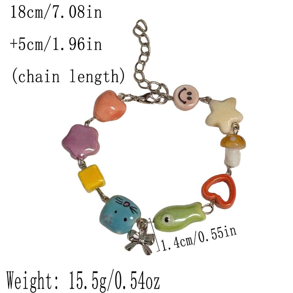 Мультяшный красочный браслет с изображением кошки и рыбы, простой дизайн, подвеска-бантик, регулируемая, подарок для девочки на вечеринку, ювелирные изделия