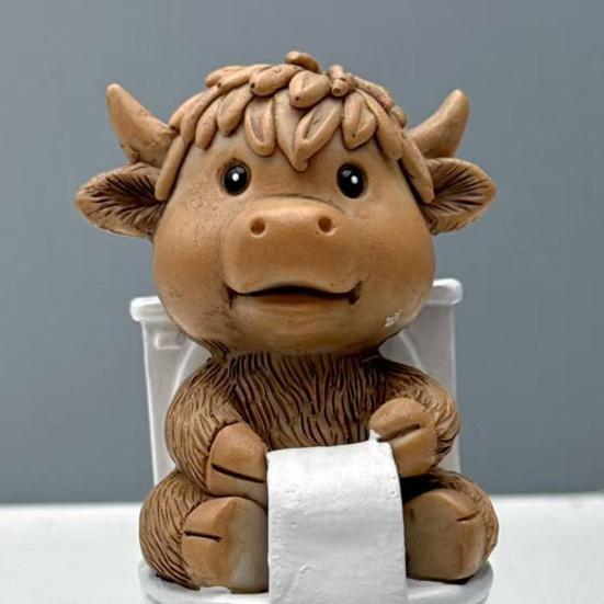 Статуэтка из смолы «Хайлендский скот», держащая рулон туалетной бумаги, для ванной, украшение для дома, офиса, десктопа