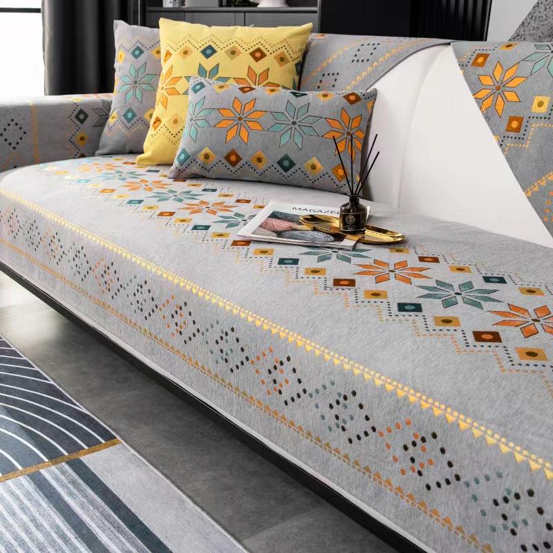 Мягкий, гладкий, утолщенный шенилл, стеганый диванный полотенце с вышивкой, противоскользящий чехол для дивана, защитный чехол для мебели, коврик для эркера