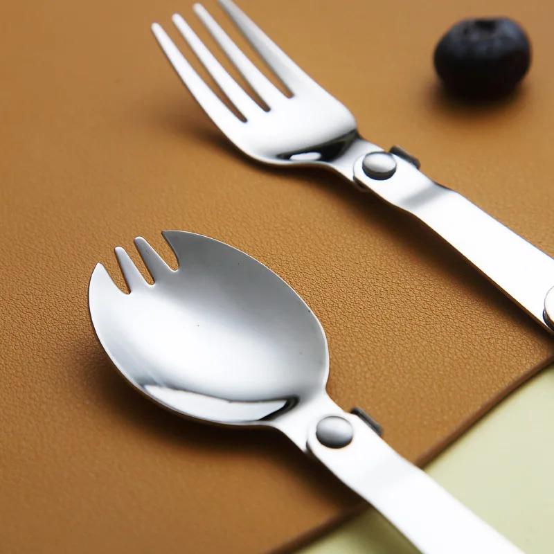 3PCS 304 Stainless Steel Folding Spoon Creative Gift Tableware Outdoor Portable Three Fold Spoon Fork Travel Folding Spoon