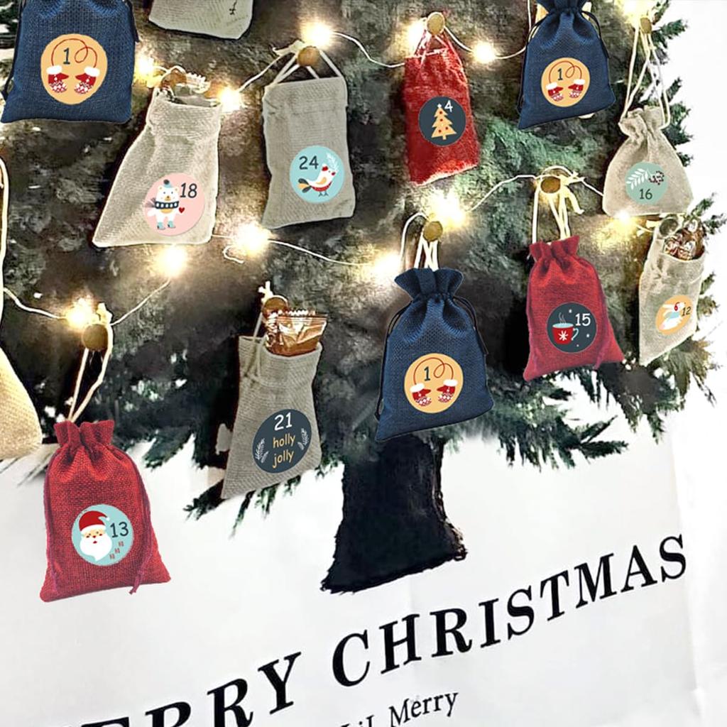 Iikuru Набор Адвент-календаря Рождественский Маленький Маленький Адвент Рождественский Набор Гобелена, Елка, Мешочек, Украшения, Орнаменты, Гирлянда, (YA181)
