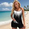 Women's Swimwear Tankini 2 Piece Swimsuit White Square Vacation Bathing Suits