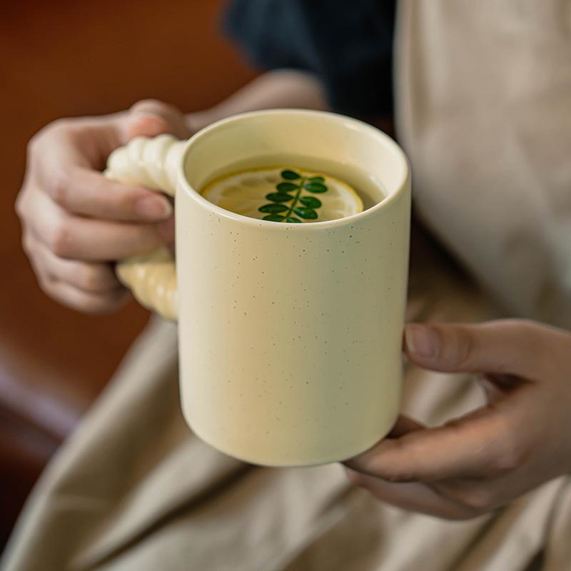 Mug Ceramic Cup Sesame Glaze Cup Large Capacity Coffee Cup Household Water Cup Twist Handle Straight Cup