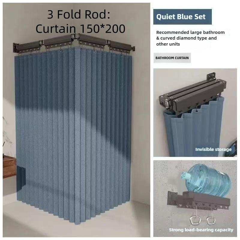 High-end Shower Invisible Waterproof Shower Partition Supplies Bathroom Dry Wet Separation Shower Curtain Rotating Folding Curtain