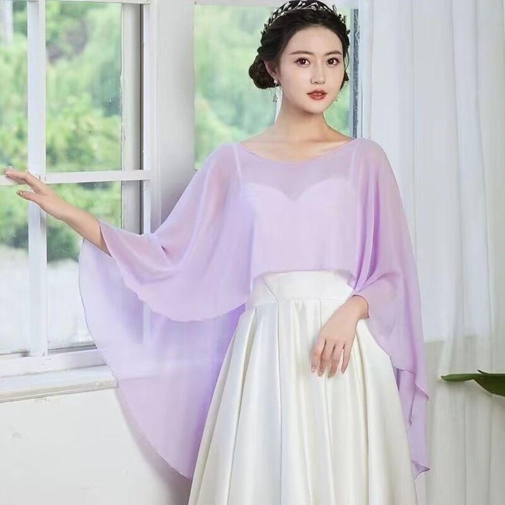 Sunscreen Thin Wide Chiffon Shawl Solid Color Wedding Scarves Shawl Women Pullover Wraps Summer