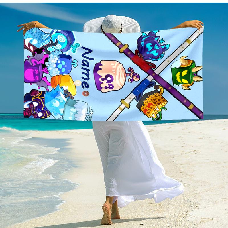 Personalized customized proof beach towel with Game Blox Fruits pattern - soft, absorbent, quick-drying, perfect swimming, camping&bathing