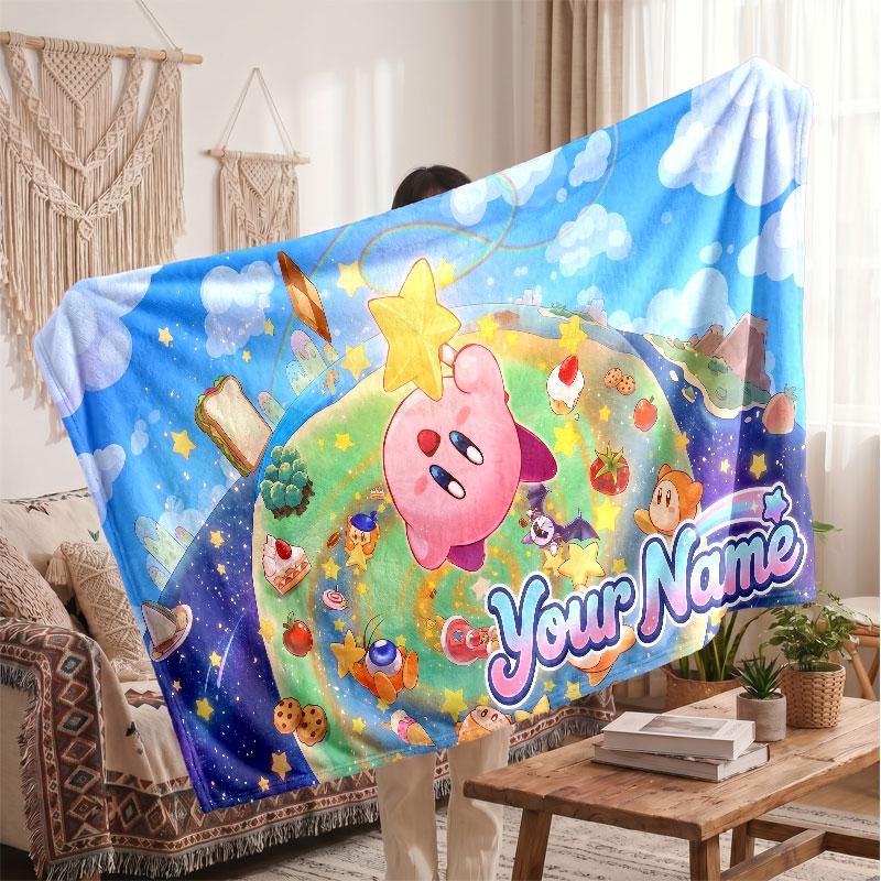 Kirby Personalized Flannel Blanket, Custom Printed Text Name, Warm Soft Blanket For Couch Bed