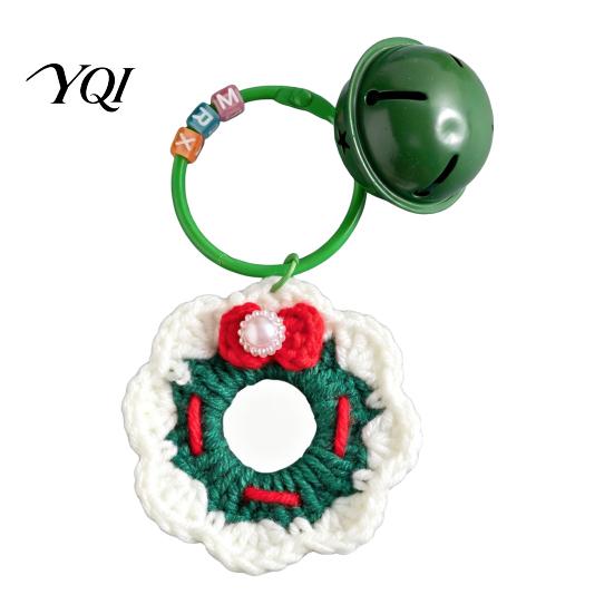 Crochet Christmas Keychain Yarn with Bell, Handmade Tree Hat Glove Wreath Holiday Gift for Friends Key Ring Pendant, Bag Charm Accessory Backpack,