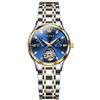 OLEVS Women's Automatic Mechanical Watch, Cute, Waterproof, Luminous, with Diamonds, Date Display, Blue, Gold & Blue, L6608