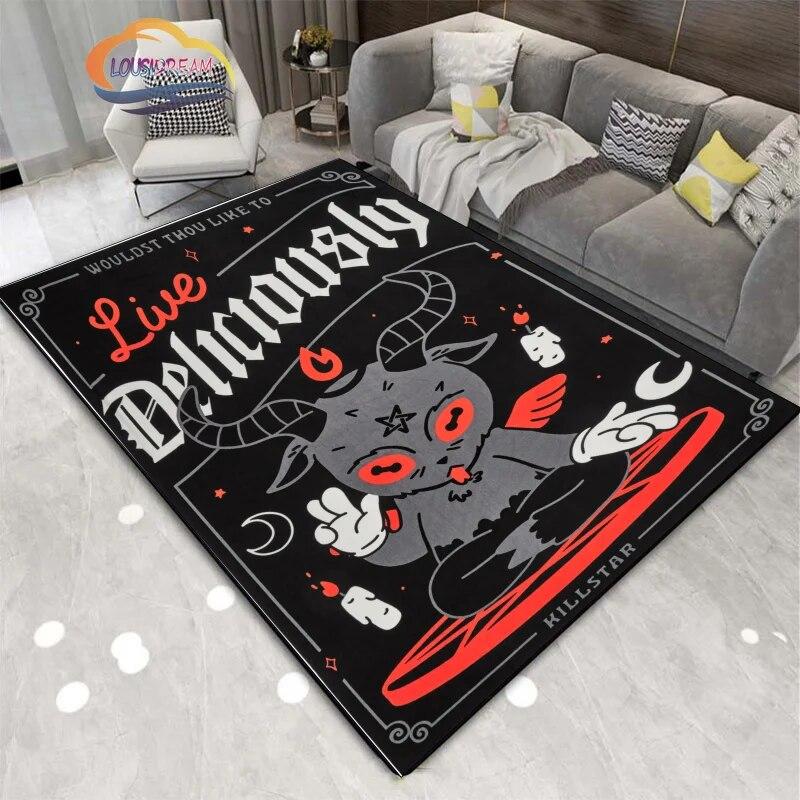 Demon Goat Baphomet carpet-Satanic Skull Inverted Pentagram Area Rug-Gothic Satanic Rug-Living Room Bedroom Decorative Floor Mat