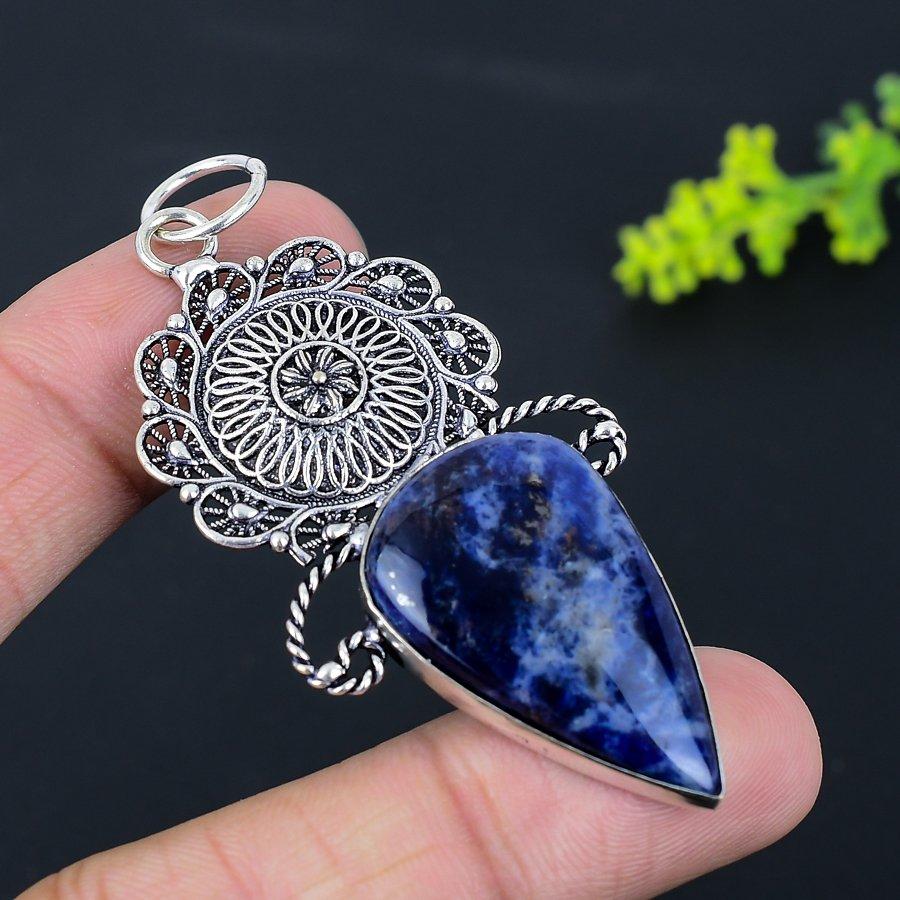 Подвеска из натурального содалита, стерлингового серебра 925 пробы, ручная работа, 2,96 дюйма, Q5B43