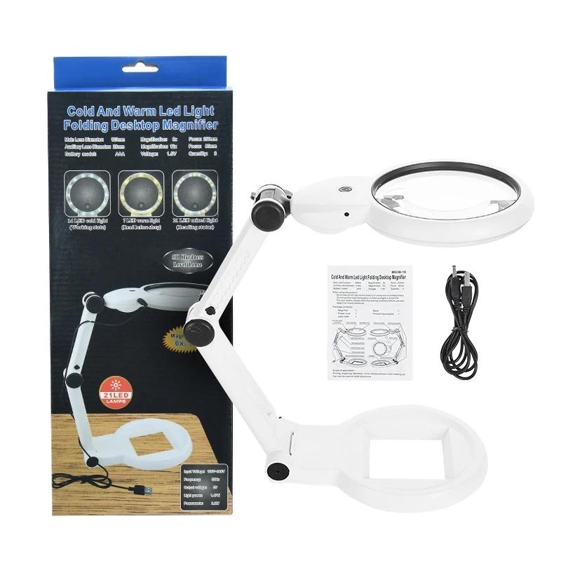 Table Foldable Handheld Magnifiers 4X-12X Table Lamp Reading Illuminated Magnifier Magnifying Glass for Soldering Iron Repair