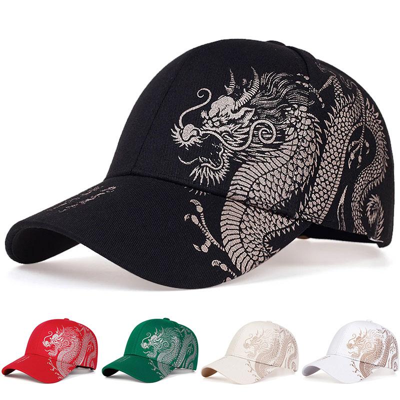 Summer Sunscreen Chinese Style Dragon Print Baseball Cap Fashion Casual Cotton Rapper Hip Hop Caps Trucker Hat Golf Hats