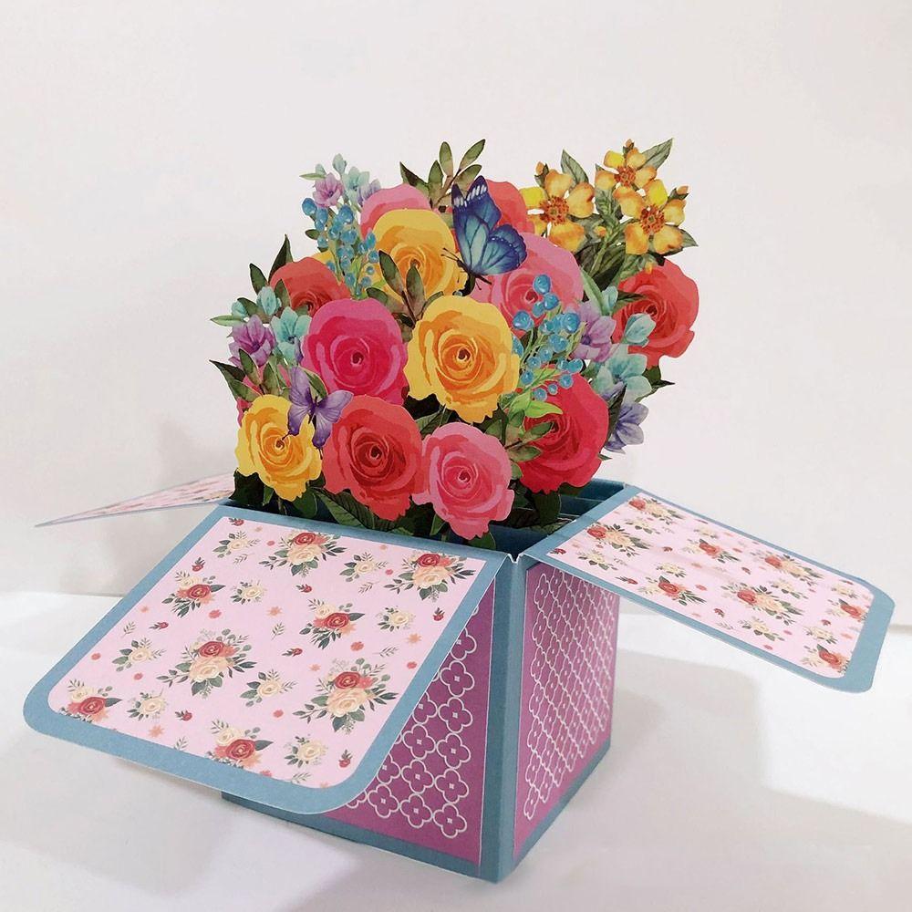 Bloom Bouquet Flower Girlfriend Paper Flowers 3D Pops-up Bouquet Rose/Lily/Sunflower Greeting Card