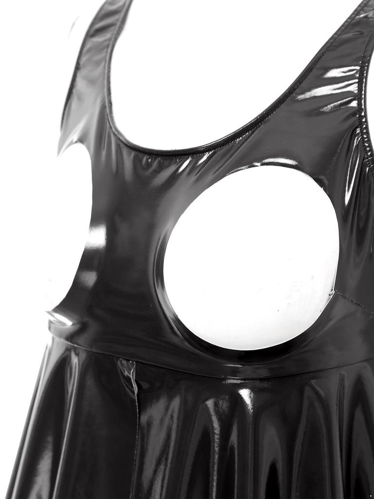 Женский латексный топ с эффектом мокрой кожи, без рукавов, с вырезами спереди, разрезом, оборками, клубная одежда, ночная одежда, рейв-наряд