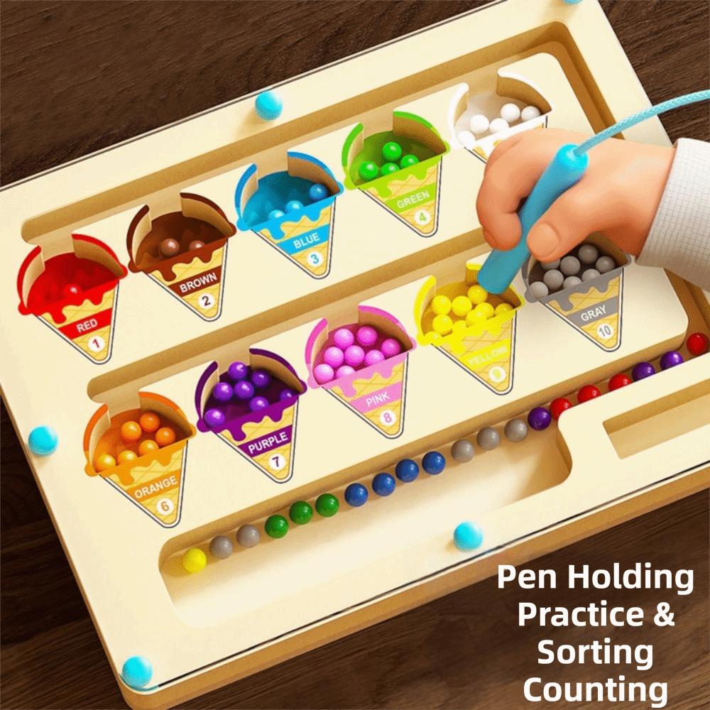 Magnetic Beads Magnetic Maze Toy Color Sorting Montessori Wooden Puzzle For Boys Girls