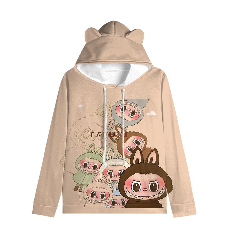 Labubu пуловер дети толстовки с капюшоном кошачьи ушки мультфильм толстовка подростков мальчики девочки косплей костюм толстовки