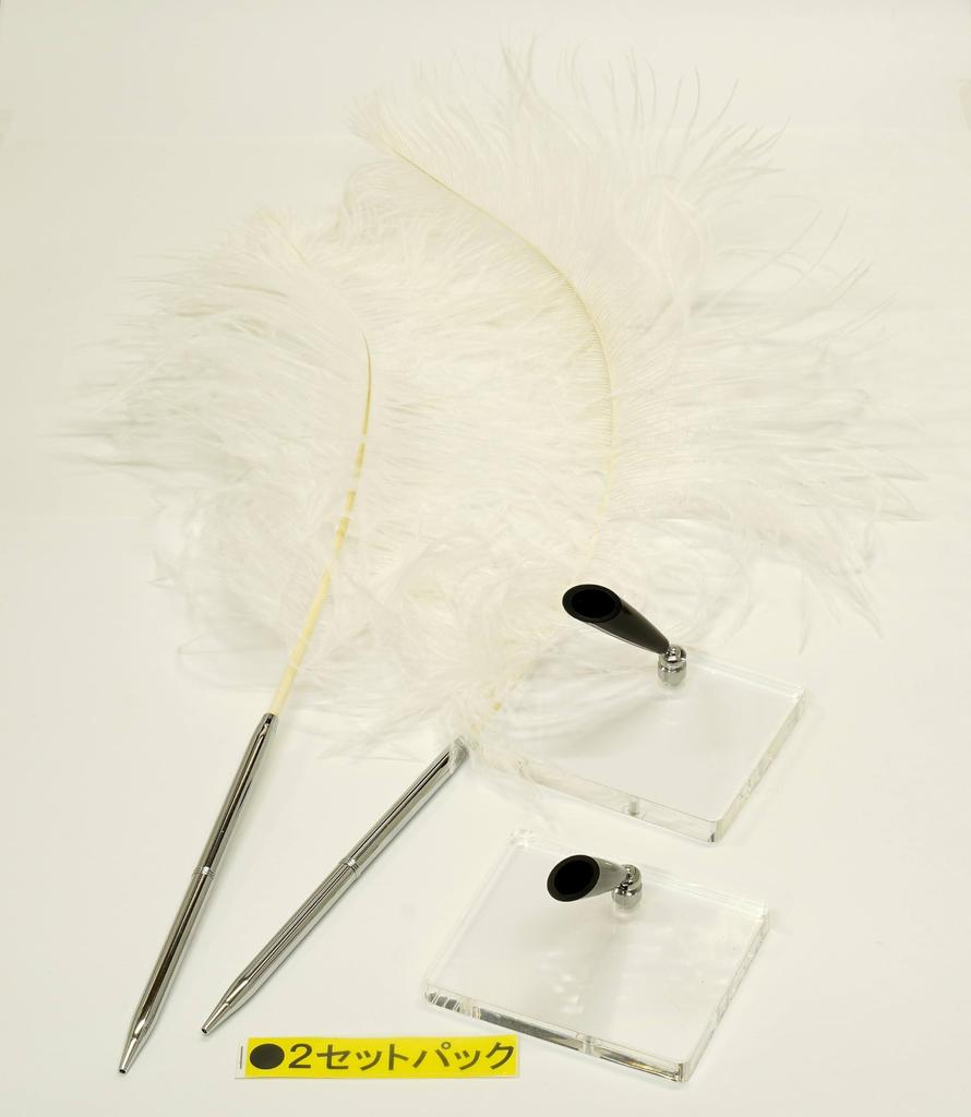 Набор из 2 штук латунных роторных ручек банкира с большим пером страуса, прозрачная акриловая подставка для ручек с черной ручкой и белым пером, японская обработка + держатель,