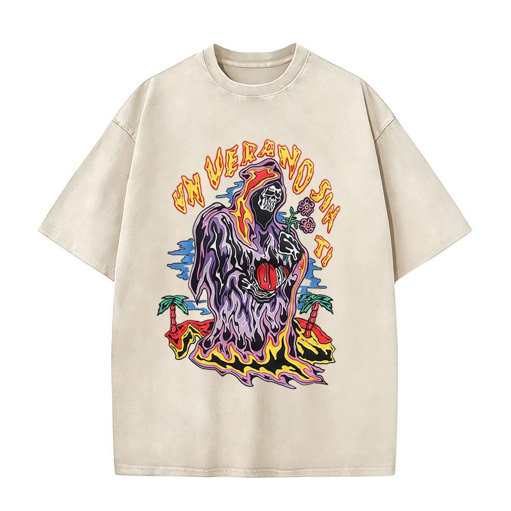 Washed Vintage Rapper Bad Bunny Tshirt Nadie Sabe Lo Que Va A Pasar Manana Skeleton Graphic T Shirts Men Fashion Hip Hop Tshirt