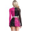 Women‘s 1960s Glitter Sequin Dress Long Sleeve Hollow Out Color Block Mini Sparkle Party Costume for Swinging Night Out