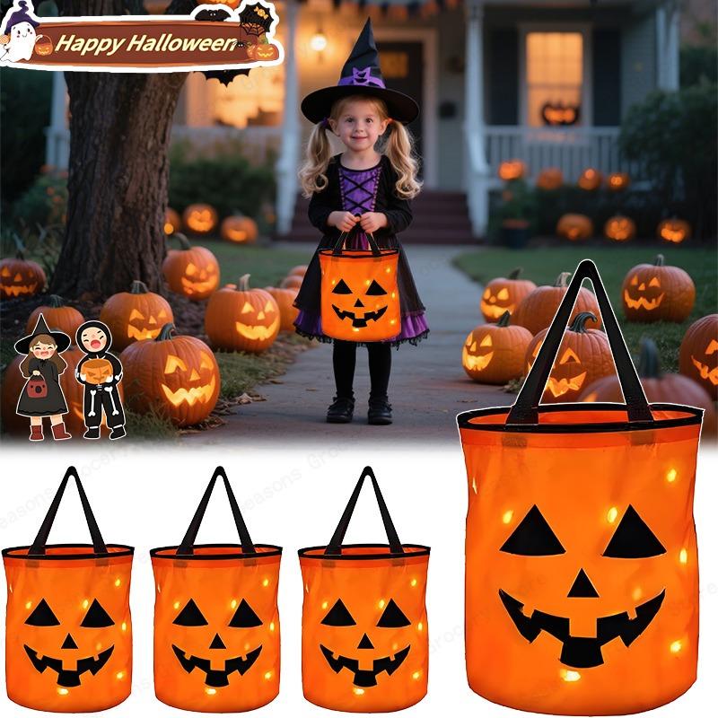1/3/5 шт. Складная сумка для конфет-тыквы, для Хэллоуина (Trick or Treat) без конфет, со светодиодной подсветкой, Декор на Хэллоуин, Подарочная корзина для вечеринки на День благодарения