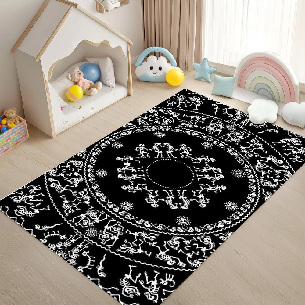 Vine Skeleton Printed Carpet Retro Ethnic Style Patterned Carpet Anti Slip Entrance Door Mat Living Room Bedroom Decoration Rug