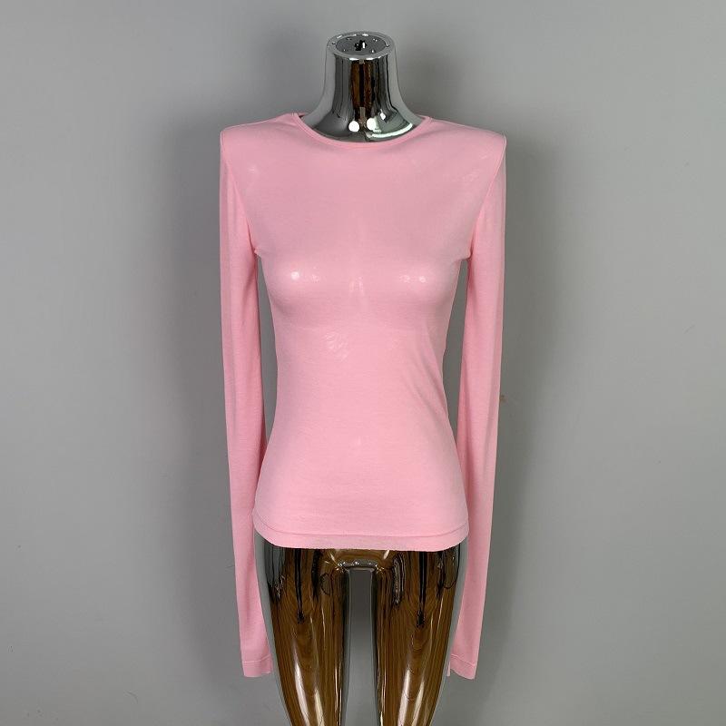 Женская сексуальная одежда Мягкая и слегка соблазнительная облегающая рубашка с круглым вырезом Модная футболка Топ
