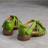 Johnature Genuine Leather Hand Woven Breathable Sandals Retro Round Toe Low Heel Women's Shoes