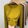 Thin Bottoming Shirt Women's New Women's Clothing Solid Color Round Neck Long-sleeved T-shirt Elastic Inner Waist Top